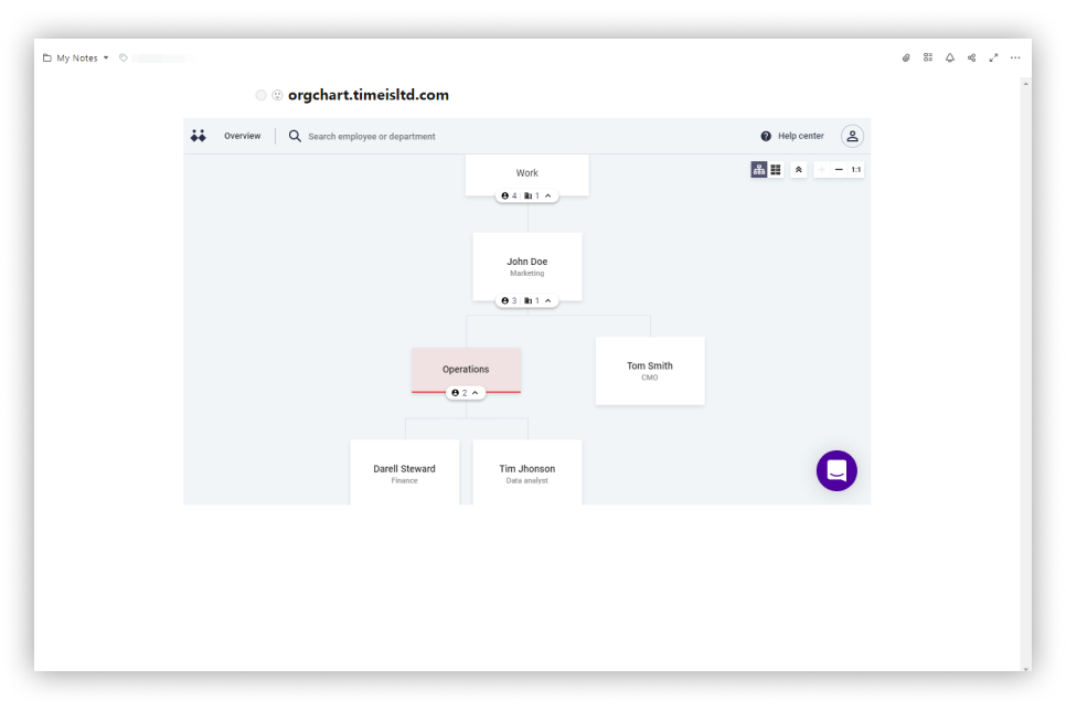 How to add chart from Org chart into a page in Nimbus